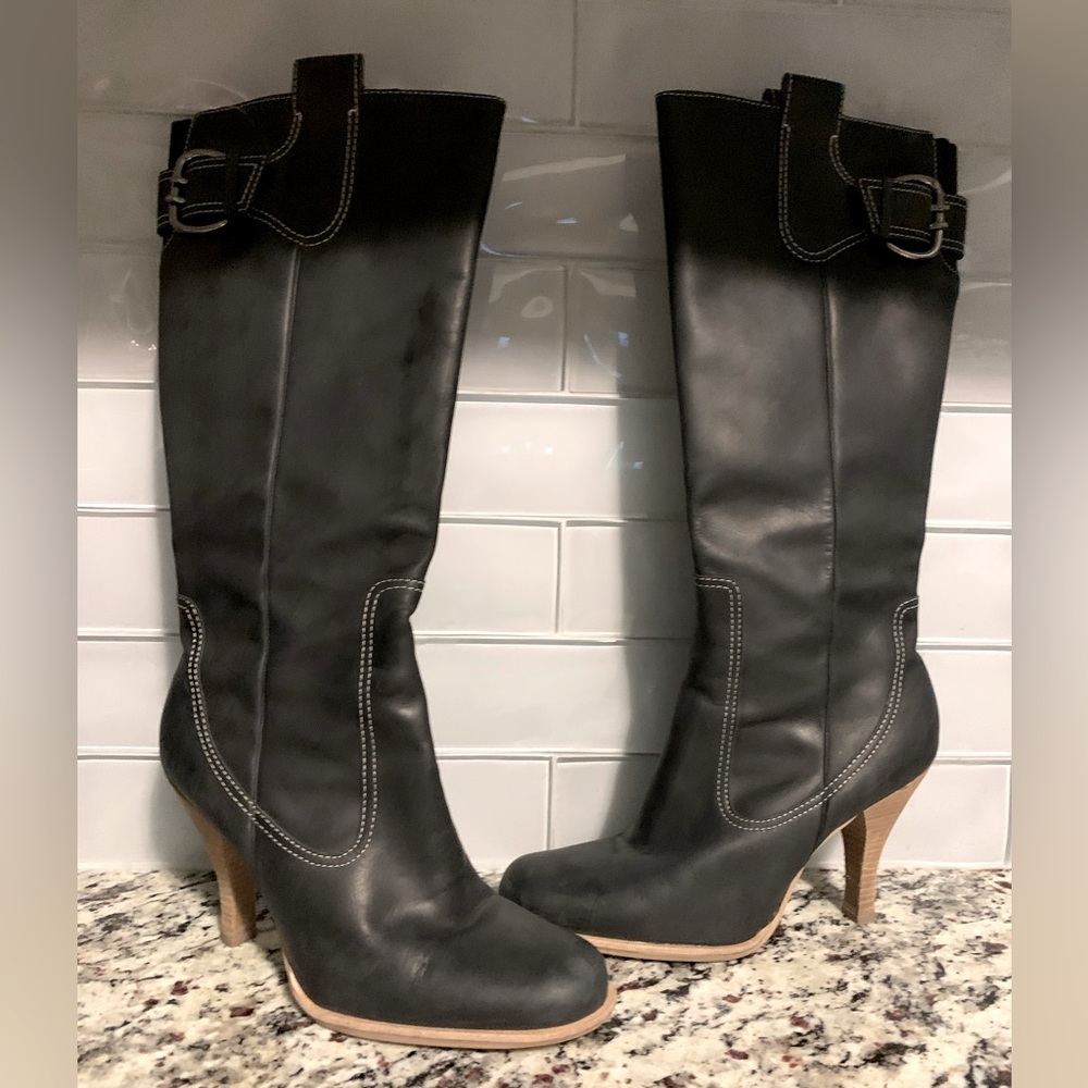 Nine West Leather Boots black with white piping details